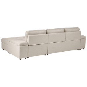 Divano letto angolare in finto lino per mancini con contenitore Cuscini in poliestere Schienale beige lato sinistro