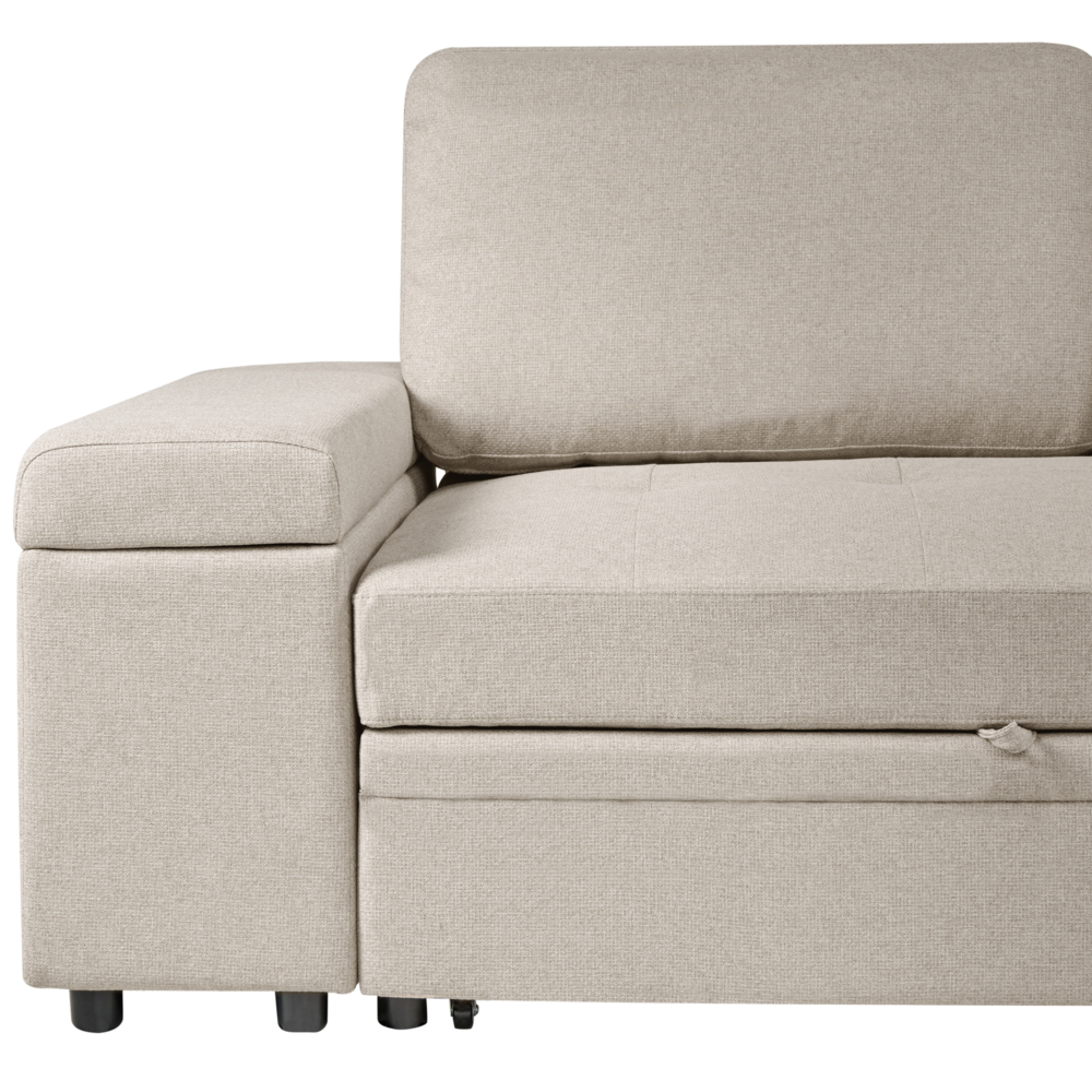 Divano letto angolare in finto lino per mancini con contenitore Cuscini in poliestere Schienale beige lato sinistro