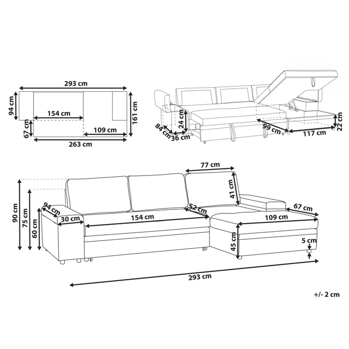 Divano letto angolare in finto lino per mancini con contenitore Cuscini in poliestere Schienale beige lato sinistro