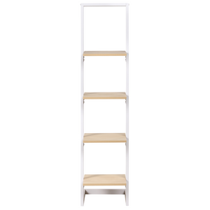 Libreria bianca con ripiani in metallo, struttura indipendente, design moderno