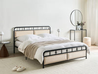 Letto in metallo nero con struttura a doghe, rete 160 x 200 cm, testiera moderna, camera da letto