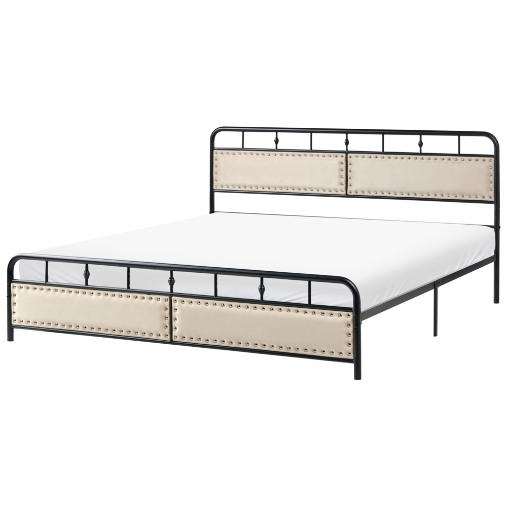 Letto in metallo nero con struttura a doghe rete 180 x 200 cm testiera moderna camera da letto