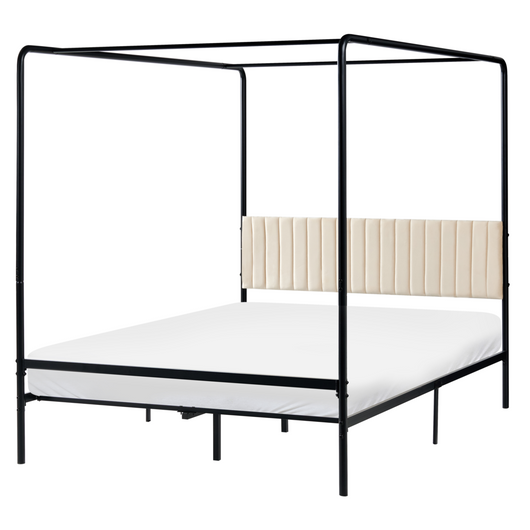 Letto a baldacchino in metallo nero con doppia testiera imbottita 140 x 200 cm moderno romantico