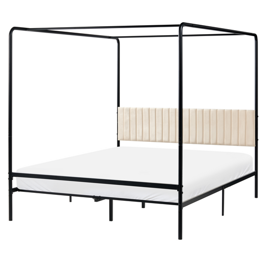 Letto a baldacchino in metallo nero con doppia testiera imbottita 160 x 200 cm moderno romantico