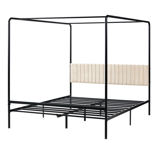 Letto a baldacchino in metallo nero con doppia testiera imbottita 160 x 200 cm moderno romantico