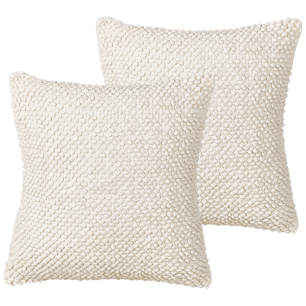 Set di 2 cuscini decorativi in cotone beige chiaro 45 x 45 cm tessuto a tinta unita quadrati pouf da seduta