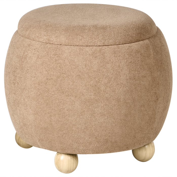 Pouf marrone chiaro rivestito in bouclé con contenitore Accessorio Soggiorno Camera da letto
