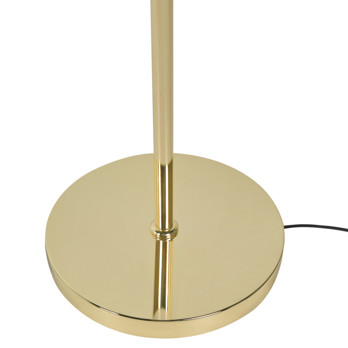 Lampada da terra in vetro beige con base in metallo dorato. Illuminazione per soggiorno dal look moderno e affascinante.