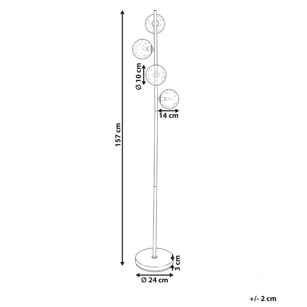 Lampada da terra in vetro beige con base in metallo dorato. Illuminazione per soggiorno dal look moderno e affascinante.