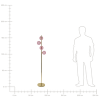 Lampada da terra in vetro beige con base in metallo rosa. Illuminazione per soggiorno dal look moderno e affascinante.