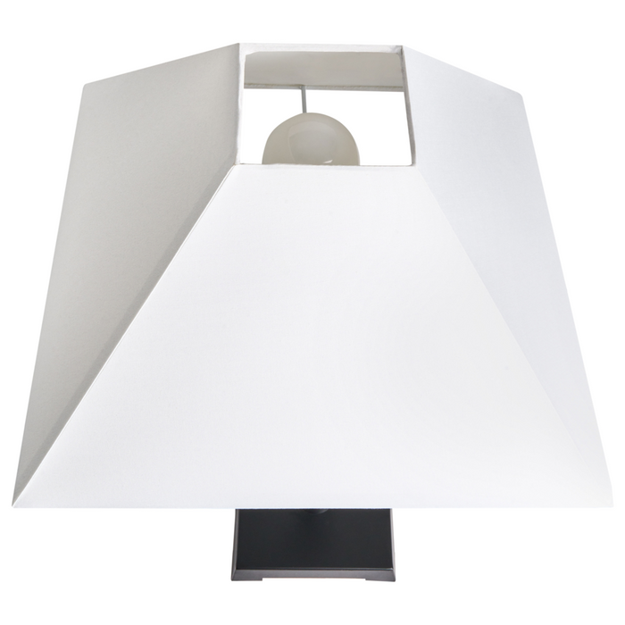 Lampada da tavolo in ferro nero Illuminazione da comodino Base in metallo Paralume in tessuto bianco Camera da letto moderna Soggiorno