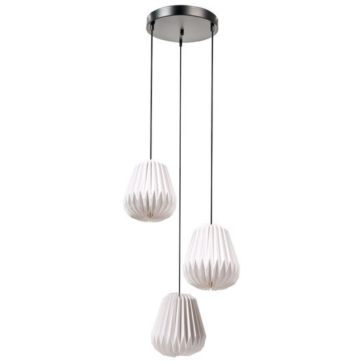 Lampada a sospensione a 3 luci con paralume in carta bianca e base in metallo stile moderno luce d'atmosfera soggiorno camera da letto