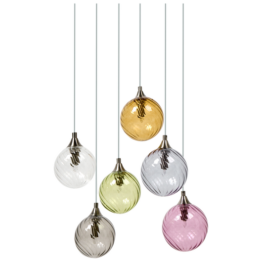 Lampada a sospensione a 6 luci con paralume in vetro multicolore e base in metallo, stile retrò, luce d'atmosfera, soggiorno, camera da letto