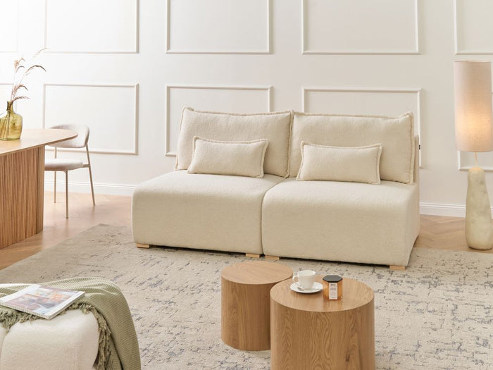 Divano componibile bianco sporco Boucle imbottito con funzione letto e contenitore Stile minimalista