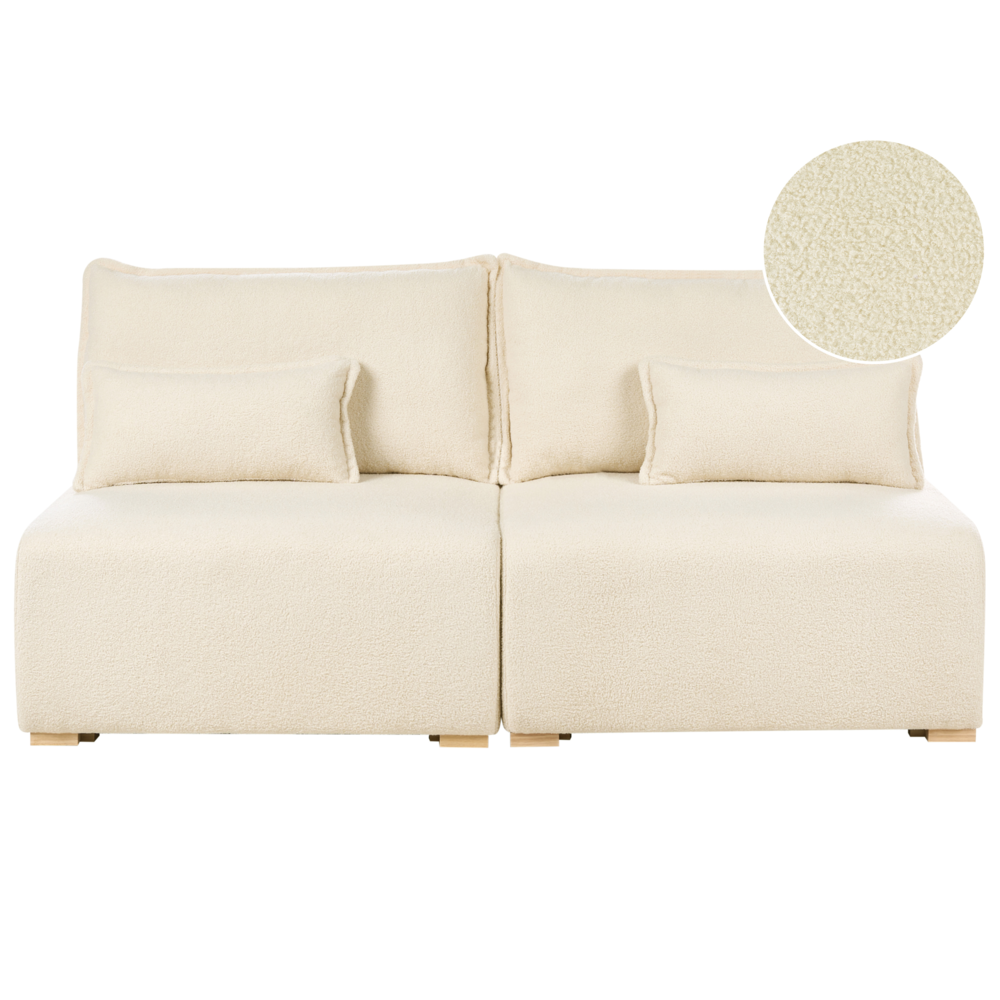 Divano componibile bianco sporco Boucle imbottito con funzione letto e contenitore Stile minimalista