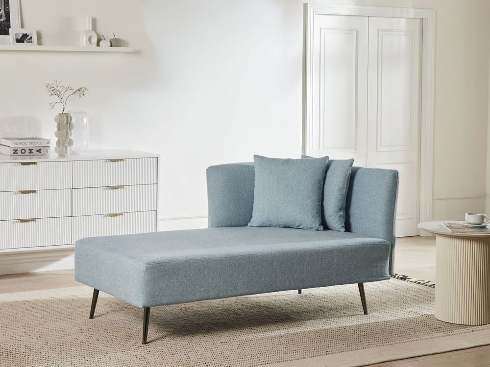 Chaise Lounge Verde Menta Destra in tessuto poliestere con cuscini decorativi Gambe in metallo Soggiorno di design moderno