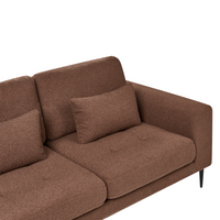 Divano angolare imbottito in boiclè marrone lato destro a forma di L con sedile imbottito e trapuntato