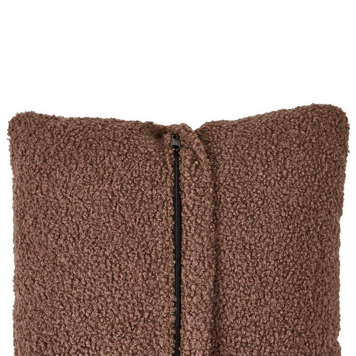 Divano angolare imbottito in boiclè marrone lato destro a forma di L con sedile imbottito e trapuntato