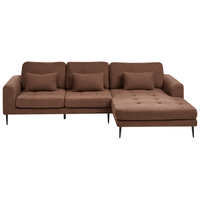 Divano angolare imbottito in boiclè marrone lato Sinistro a forma di L con sedile imbottito e trapuntato