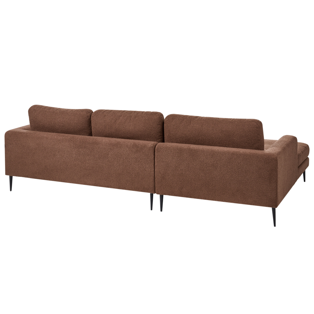 Divano angolare imbottito in boiclè marrone lato Sinistro a forma di L con sedile imbottito e trapuntato