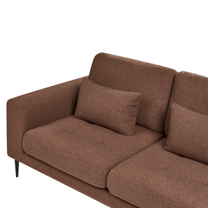 Divano angolare imbottito in boiclè marrone lato Sinistro a forma di L con sedile imbottito e trapuntato