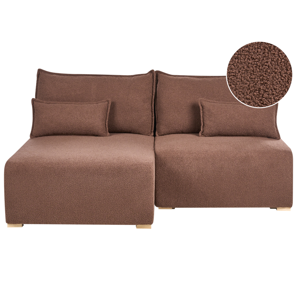 Divano angolare modulare destro marrone Boucle imbottito con funzione letto e contenitore stile minimalista