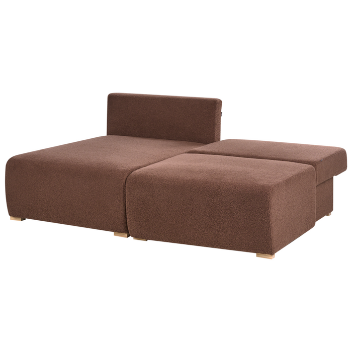 Divano angolare modulare destro marrone Boucle imbottito con funzione letto e contenitore stile minimalista