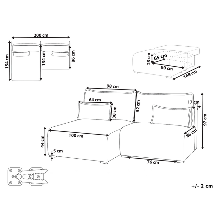 Divano angolare modulare destro marrone Boucle imbottito con funzione letto e contenitore stile minimalista