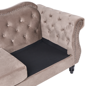 Divano in velluto tortora a 2 posti con bottoncino per finiture con bottoni Cuscini trapuntati Braccia arrotolate Glam