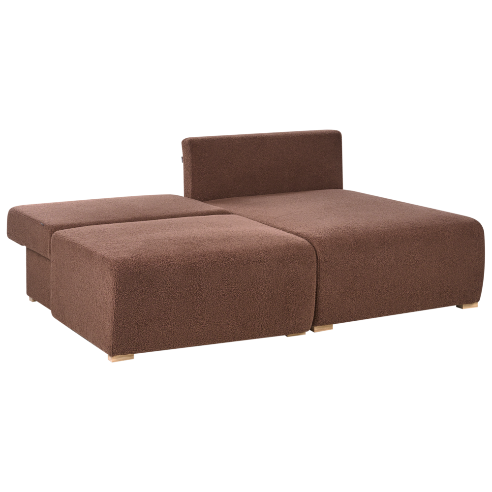 Divano angolare modulare sinistro marrone Boucle, imbottito, con funzione letto e contenitore stile minimalista