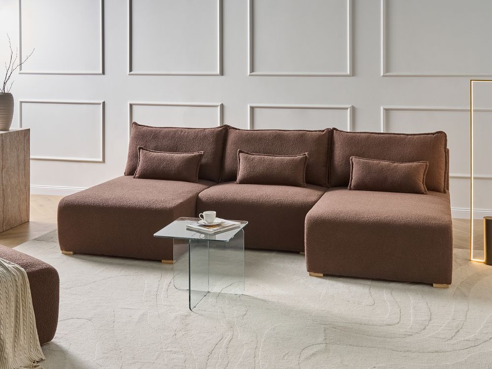 Divano modulare a U marrone Bouclé con funzione letto e contenitore Stile minimalista
