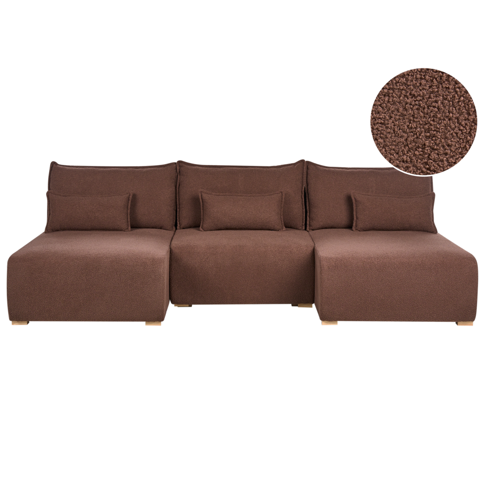 Divano modulare a U marrone Bouclé con funzione letto e contenitore Stile minimalista