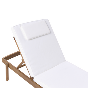 Sdraio marrone chiaro in legno di acacia certificato con cuscino bianco, seduta pieghevole, per giardino, patio e balcone