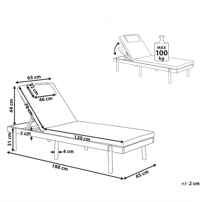 Sdraio marrone chiaro in legno di acacia certificato con cuscino bianco, seduta pieghevole, per giardino, patio e balcone