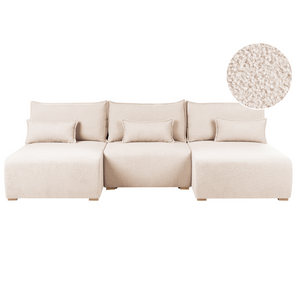 Divano modulare a U tessuto beige con funzione letto e contenitore Stile minimalista