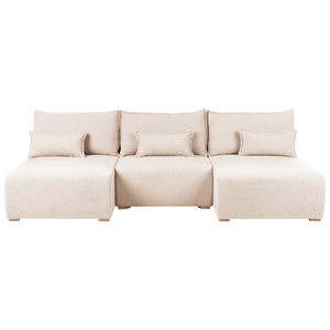 Divano modulare a U tessuto beige con funzione letto e contenitore Stile minimalista