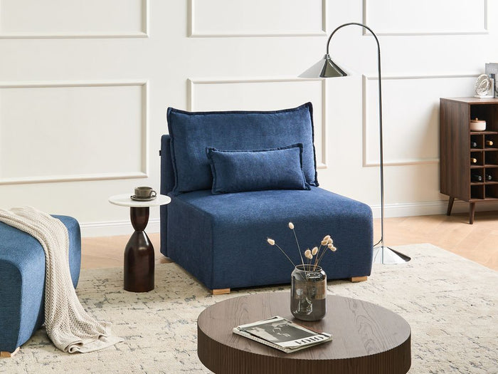 Modulo sedia Tessuto blu Sedia letto a 1 posto con schienale ribaltabile e contenitore