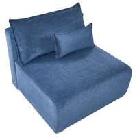 Modulo sedia Tessuto blu Sedia letto a 1 posto con schienale ribaltabile e contenitore