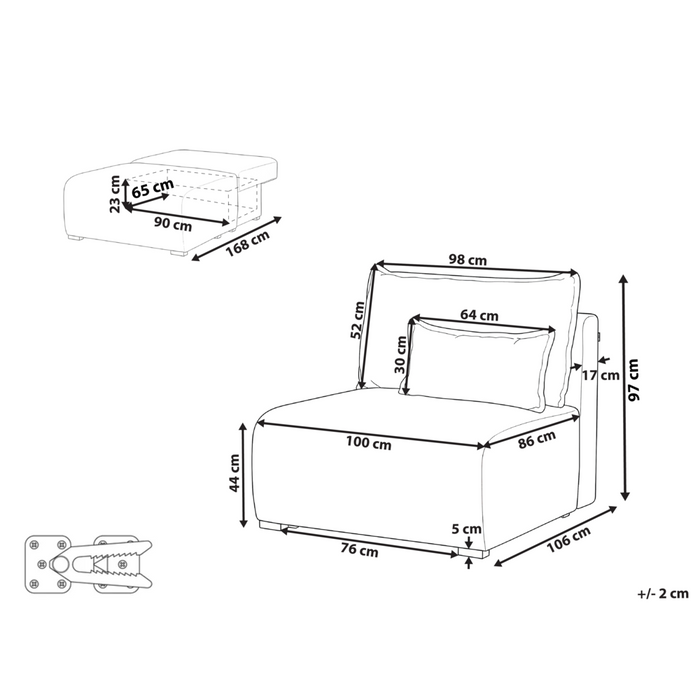 Modulo sedia Tessuto blu Sedia letto a 1 posto con schienale ribaltabile e contenitore