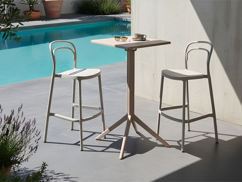 Tavolo da bistrot Beige Materiale sintetico 60 x 60 cm Ribaltabile Resistente da esterno Tavolo da balcone