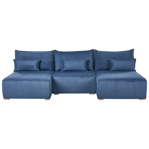 Divano modulare a forma di U in tessuto blu imbottito con funzione letto e contenitore Stile minimalista
