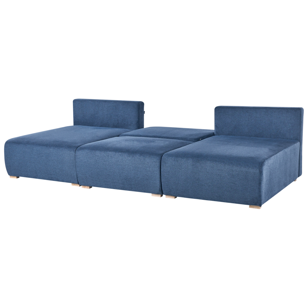 Divano modulare a forma di U in tessuto blu imbottito con funzione letto e contenitore Stile minimalista