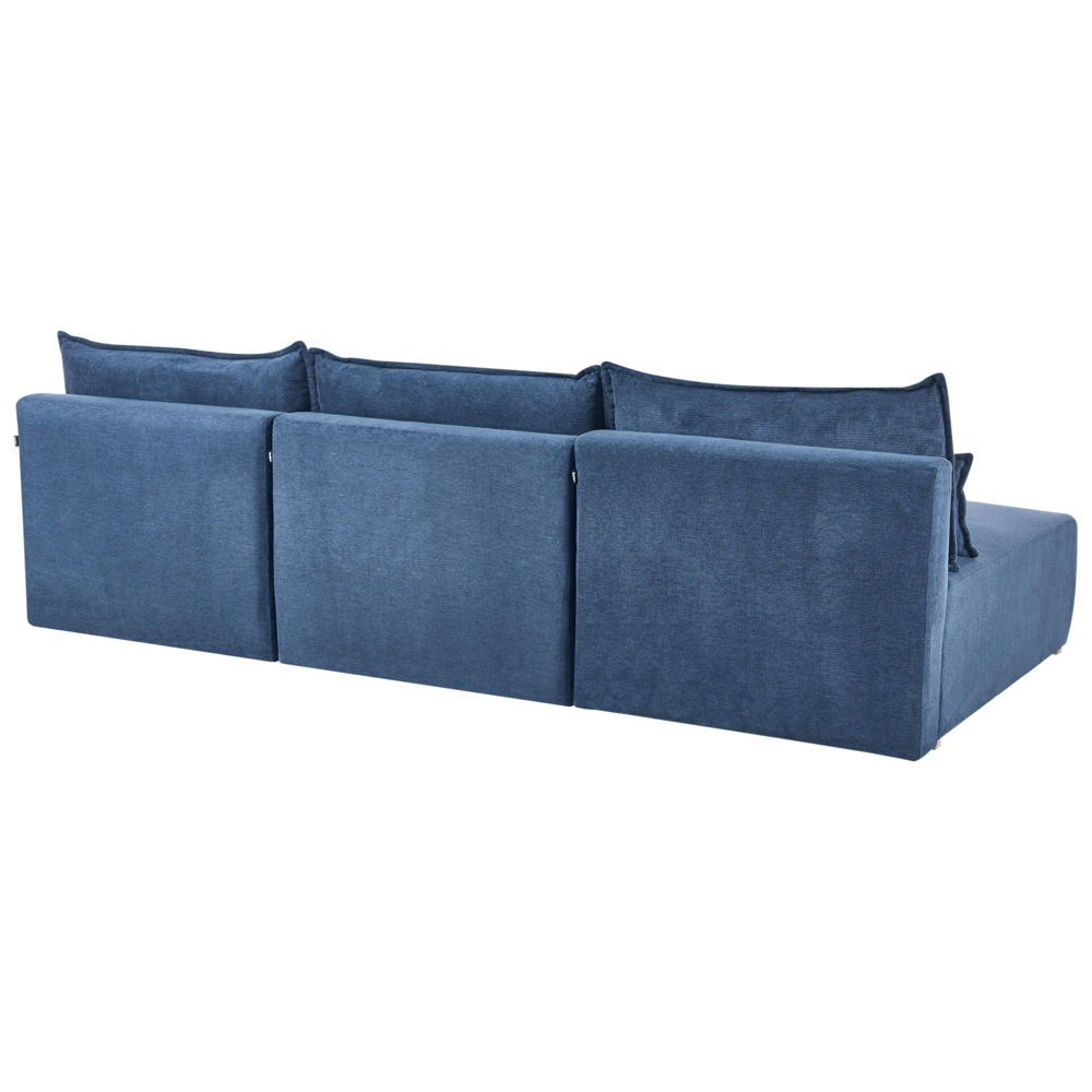 Divano modulare a forma di U in tessuto blu imbottito con funzione letto e contenitore Stile minimalista