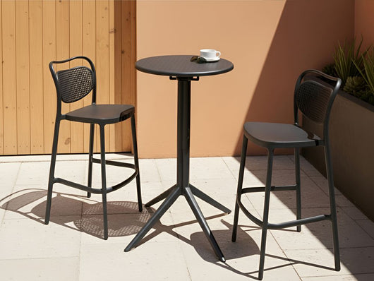 Tavolo da bistrot nero in materiale sintetico 60 x 60 cm rotondo con piano ribaltabile Resistente all'uso esterno Tavolo da balcone