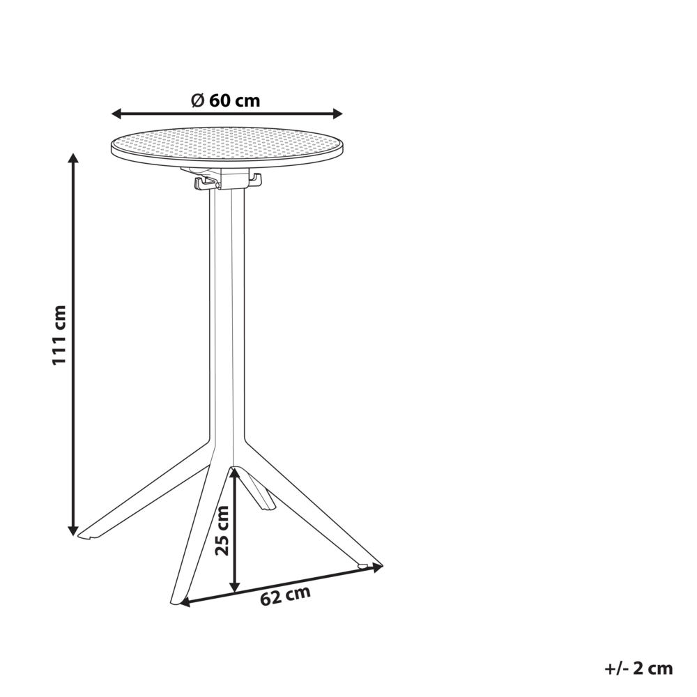 Tavolo da bistrot nero in materiale sintetico 60 x 60 cm rotondo con piano ribaltabile Resistente all'uso esterno Tavolo da balcone