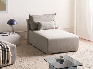 Chaise longue grigio in tessuto con cuscino, stile minimalista