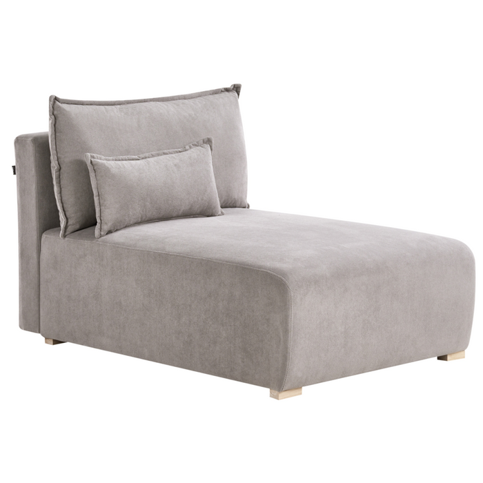 Chaise longue grigio in tessuto con cuscino, stile minimalista