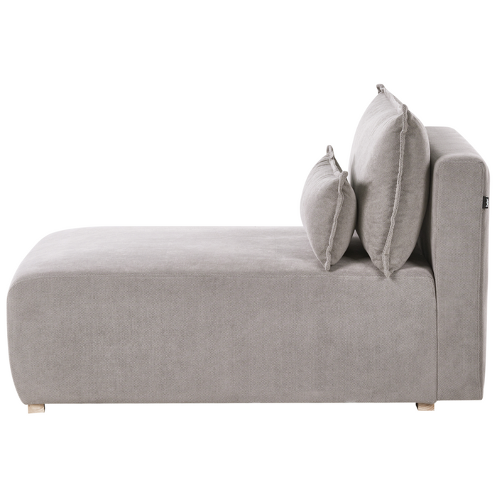 Chaise longue grigio in tessuto con cuscino, stile minimalista