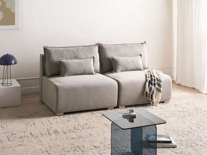 Divano componibile in tessuto grigio imbottito con funzione letto e contenitore Stile minimalista