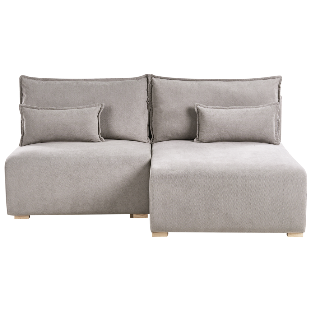 Divano angolare modulare sinistro tessuto grigio, imbottito, con funzione letto e contenitore stile minimalista